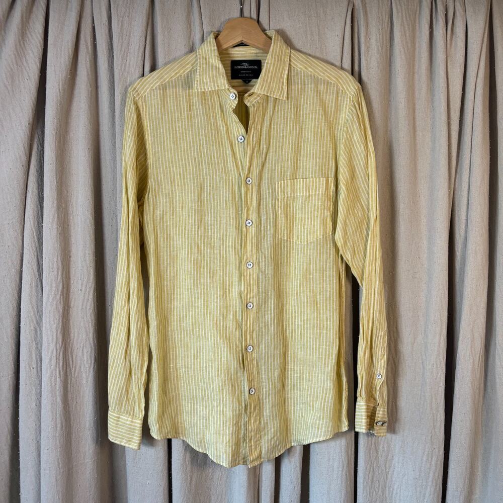 Rodd & Gunn 100% Men's Linen Button Down Shirt Yellow Woven Italy Size‎ Small